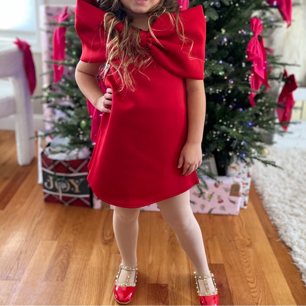 Onea for Kids boutique TIMELESS GIRLS' red FESTIVE DRESS WITH OVERSIZED BOW